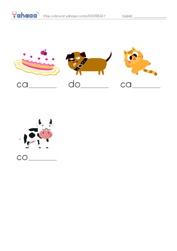 Finish the word worksheet for My game