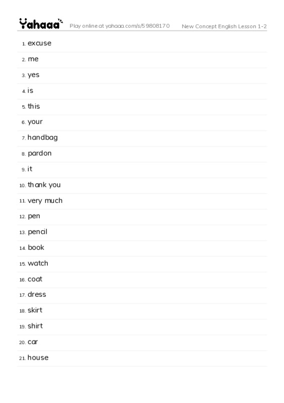 New Concept English Lesson 1-2 PDF words glossary