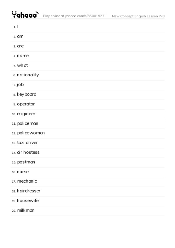 New Concept English Lesson 7-8 PDF words glossary