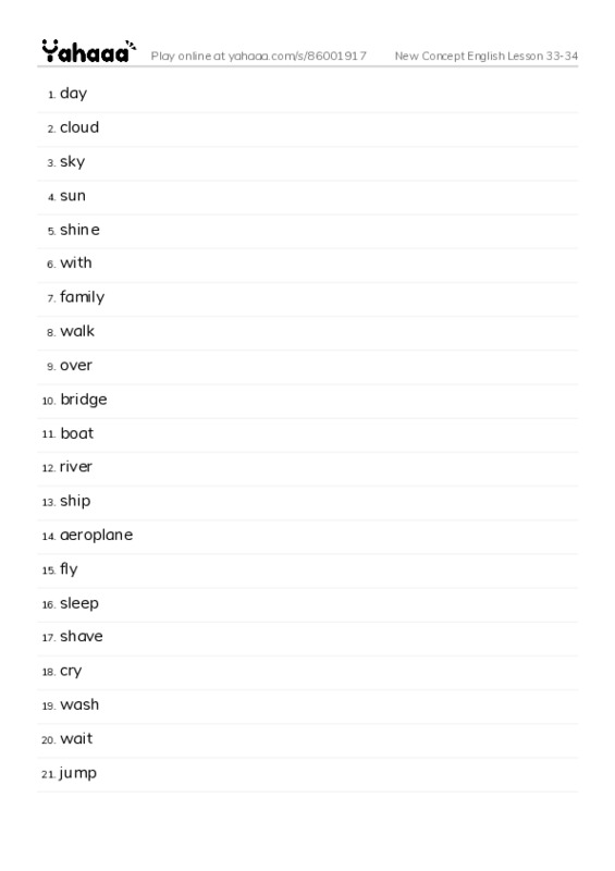 New Concept English Lesson 33-34 PDF words glossary