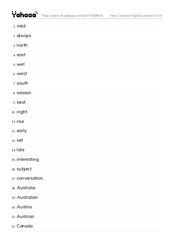 New Concept English Lesson 53-54 PDF words glossary