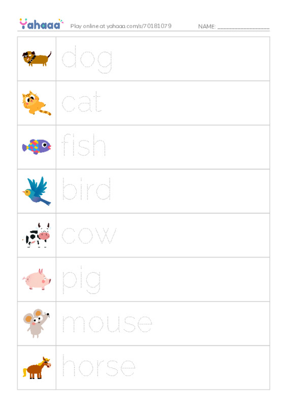 625 words to know in English: Animal PDF one column image words