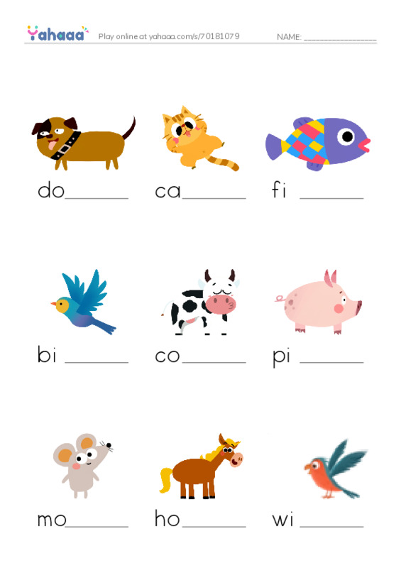 625 words to know in English: Animal PDF worksheet to fill in words gaps