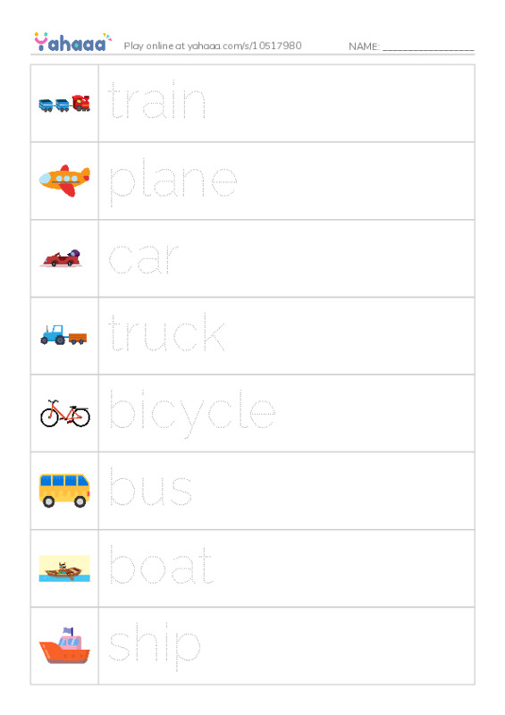 625 words to know in English: Transportation PDF one column image words