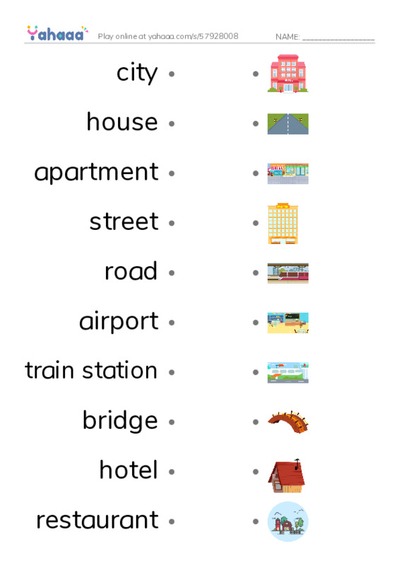 625 words to know in English: Location 1 PDF link match words worksheet