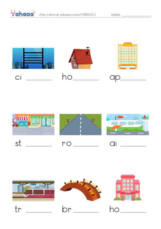 625 words to know in English: Location 1 PDF worksheet to fill in words gaps