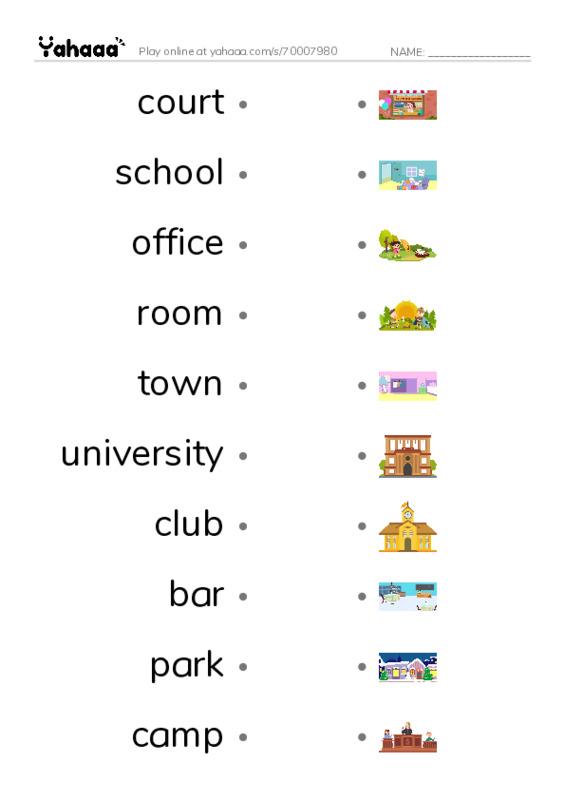 625 words to know in English: Location 2 PDF link match words worksheet