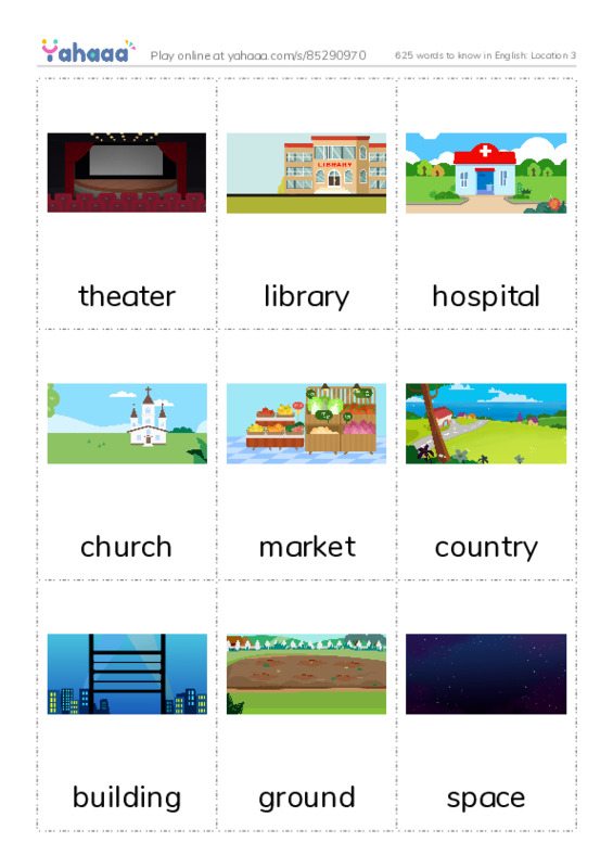 625 words to know in English: Location 3 PDF flaschards with images