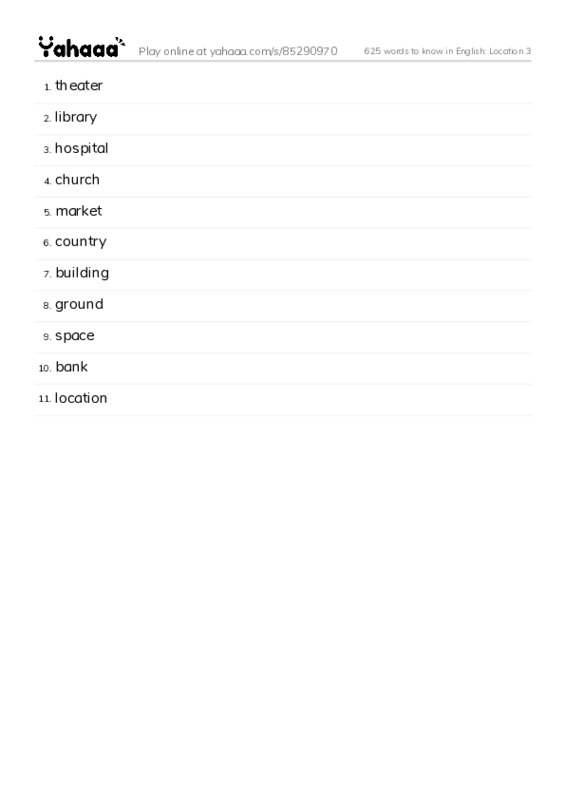 625 words to know in English: Location 3 PDF words glossary