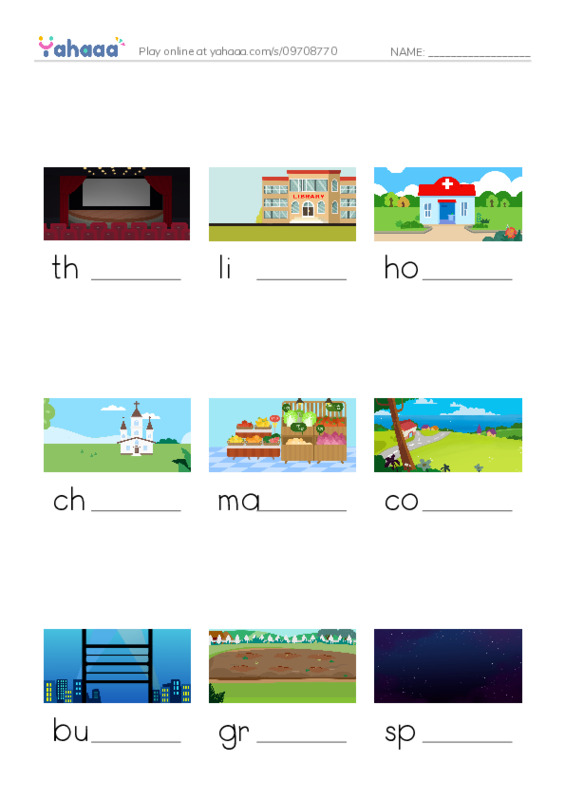 625 words to know in English: Location 3 PDF worksheet to fill in words gaps