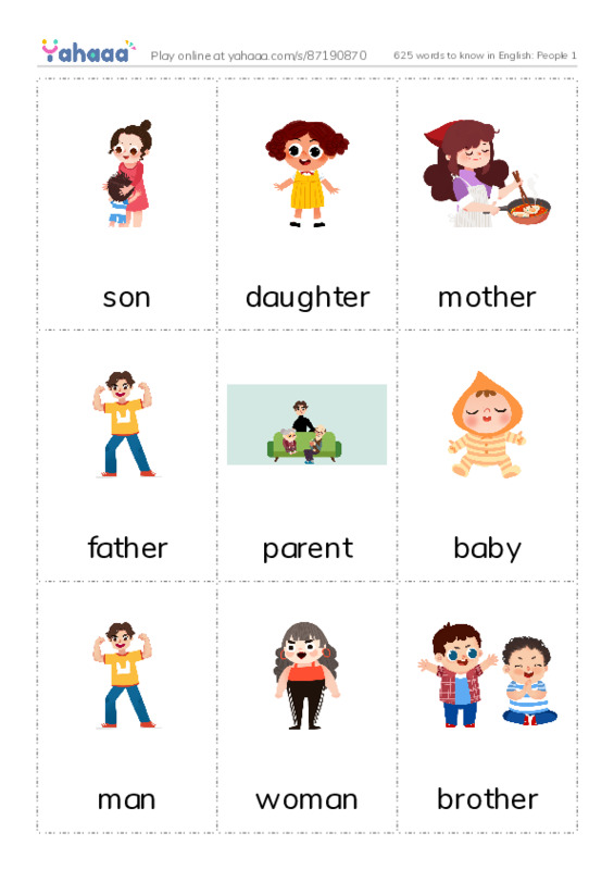 625 words to know in English: People 1 PDF flaschards with images