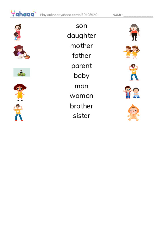 625 words to know in English: People 1 PDF three columns match words