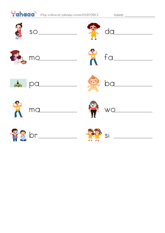 625 words to know in English: People 1 PDF worksheet writing row