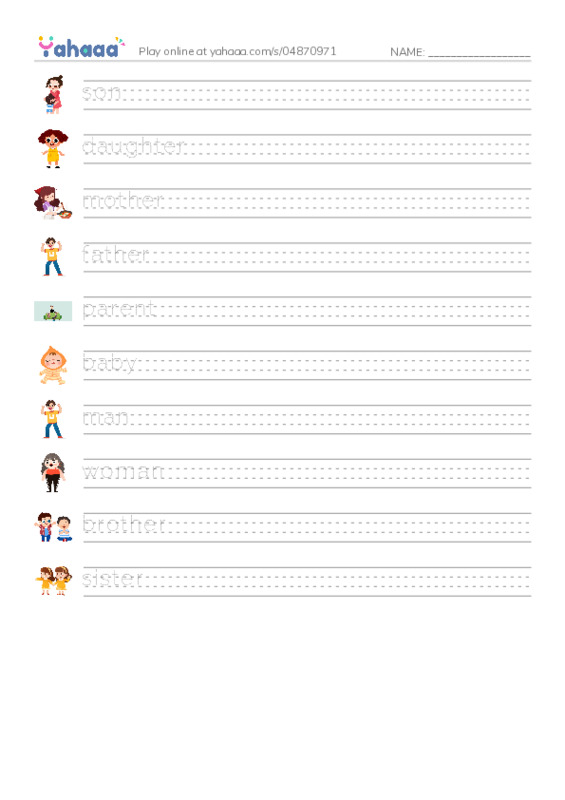 625 words to know in English: People 1 PDF write between the lines worksheet