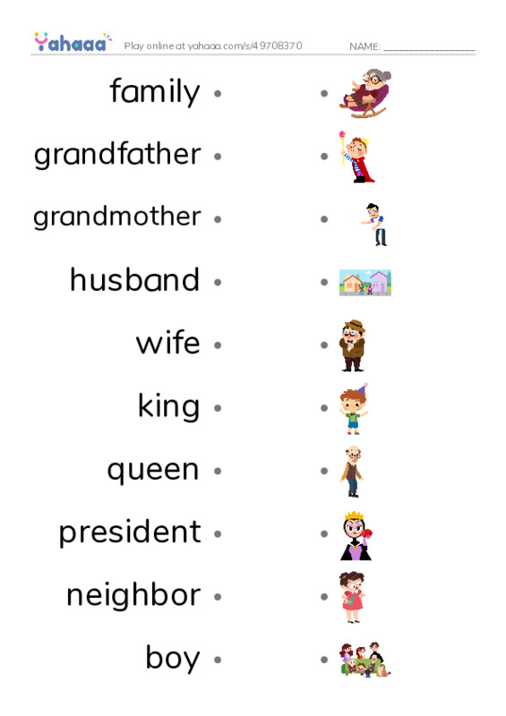 625 words to know in English: People 2 PDF link match words worksheet