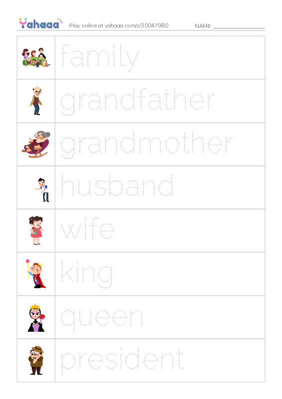625 words to know in English: People 2 PDF one column image words