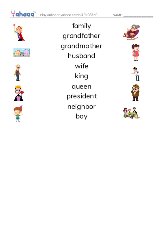 625 words to know in English: People 2 PDF three columns match words