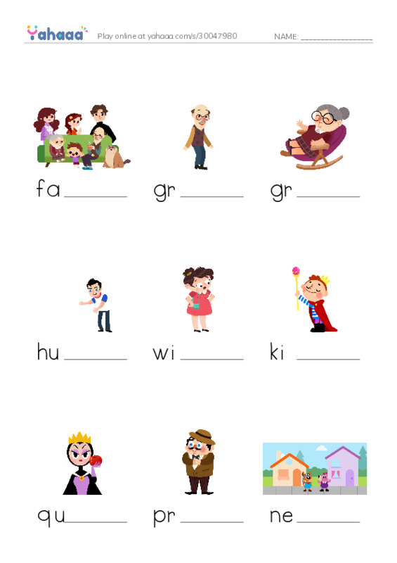 625 words to know in English: People 2 PDF worksheet to fill in words gaps