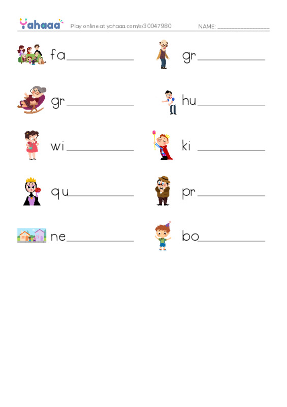 625 words to know in English: People 2 PDF worksheet writing row