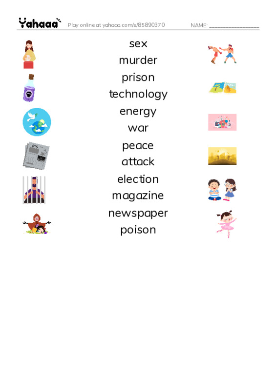 625 words to know in English: Society 2 PDF three columns match words