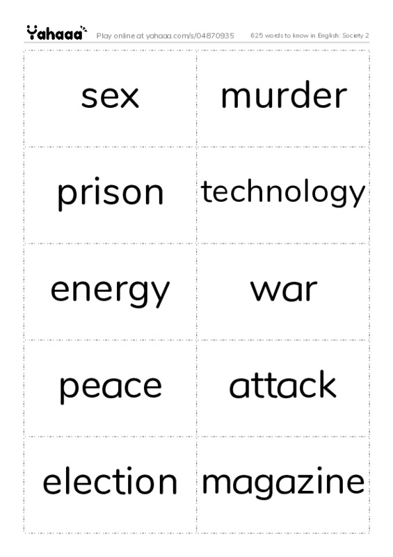 625 words to know in English: Society 2 PDF two columns flashcards