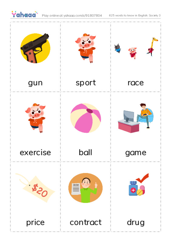 625 words to know in English: Society 3 PDF flaschards with images