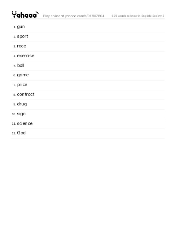 625 words to know in English: Society 3 PDF words glossary