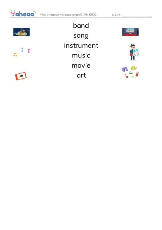 625 words to know in English: Art PDF three columns match words
