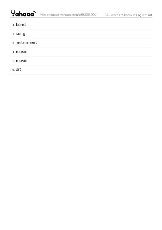625 words to know in English: Art PDF words glossary