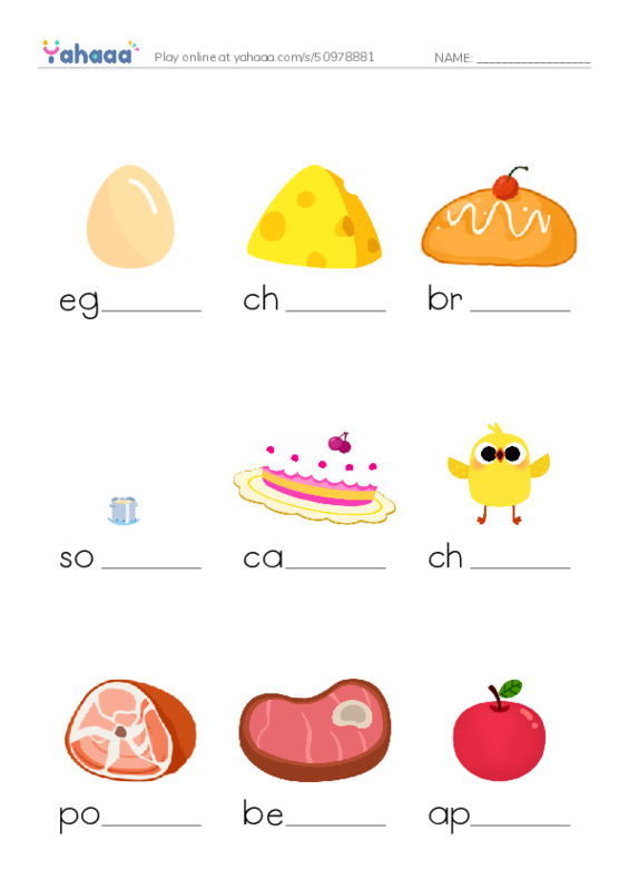 625 words to know in English: Food 1 PDF worksheet to fill in words gaps