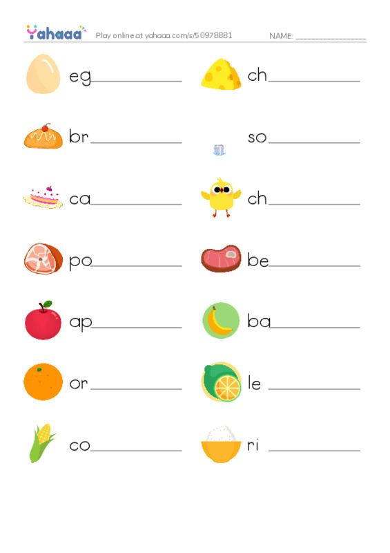 625 words to know in English: Food 1 PDF worksheet writing row