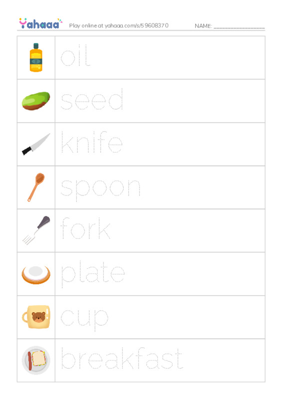 625 words to know in English: Food 2 PDF one column image words