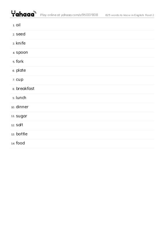 625 words to know in English: Food 2 PDF words glossary