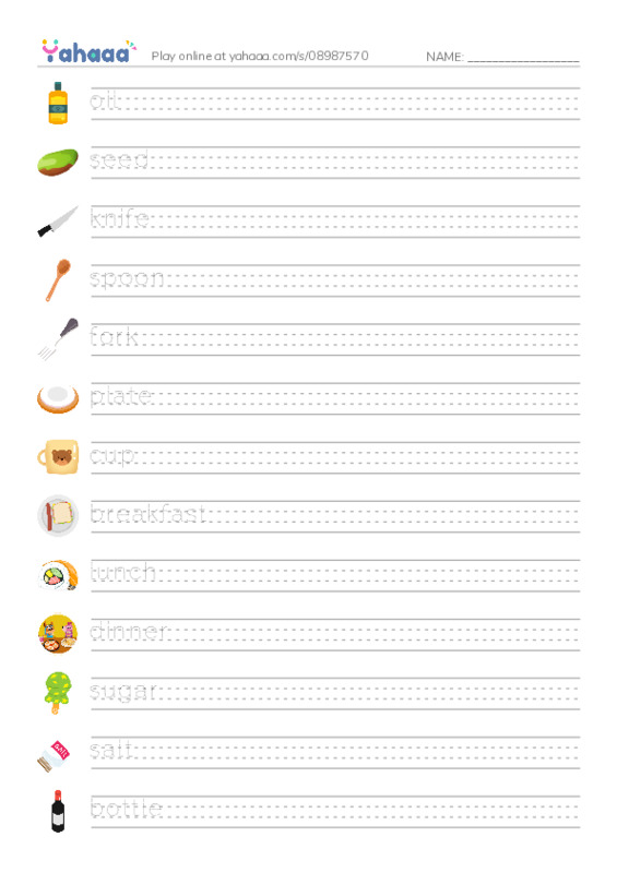625 words to know in English: Food 2 PDF write between the lines worksheet