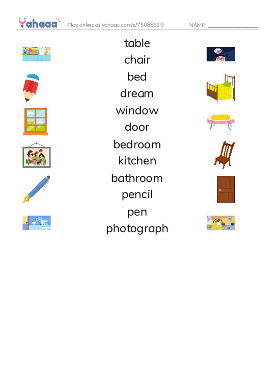 625 words to know in English: Home 1 PDF three columns match words