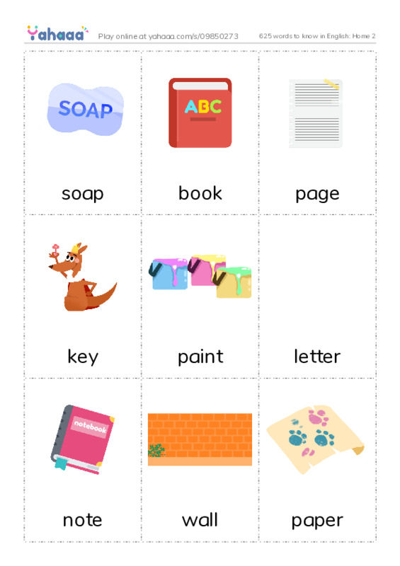 625 words to know in English: Home 2 PDF flaschards with images