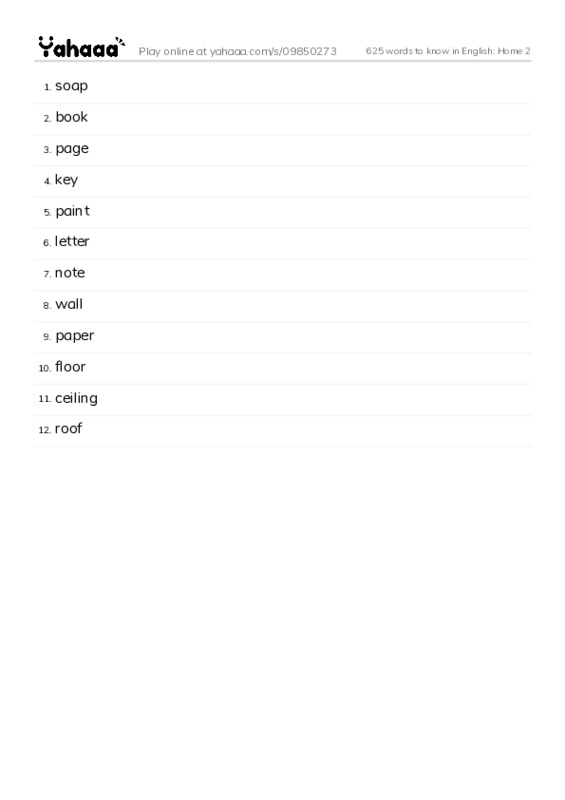 625 words to know in English: Home 2 PDF words glossary