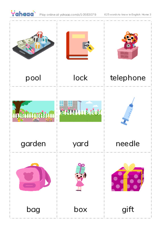 625 words to know in English: Home 3 PDF flaschards with images