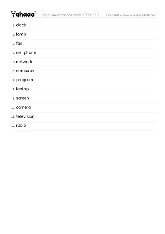 625 words to know in English: Electronics PDF words glossary