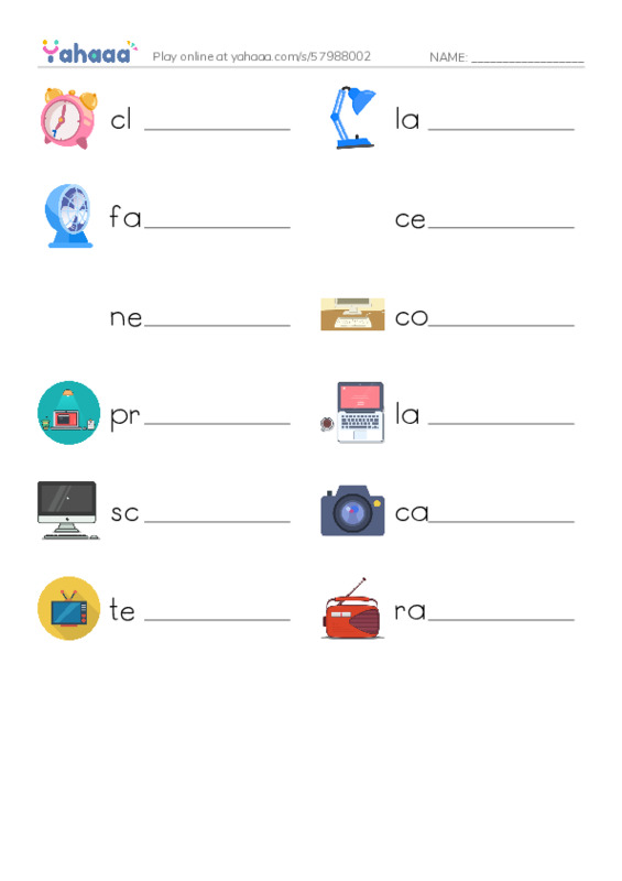 625 words to know in English: Electronics PDF worksheet writing row