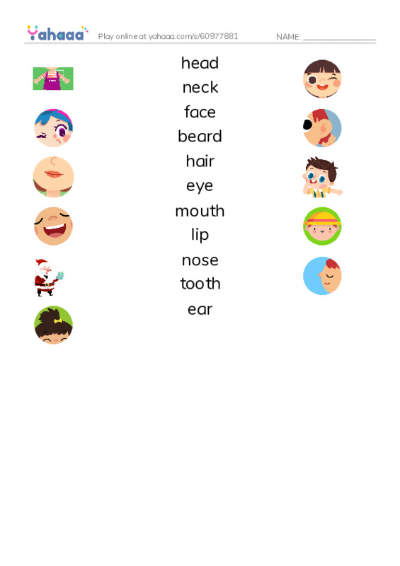 625 words to know in English: Body 1 PDF three columns match words