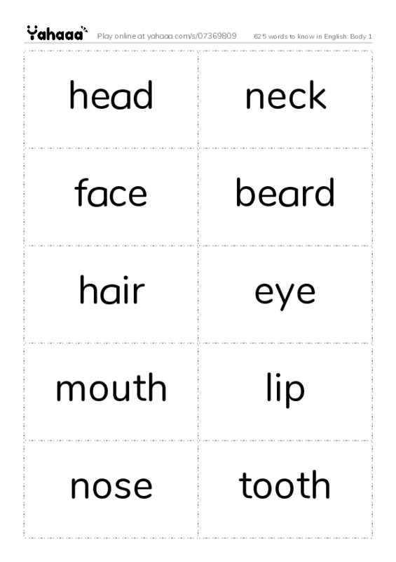 625 words to know in English: Body 1 PDF two columns flashcards