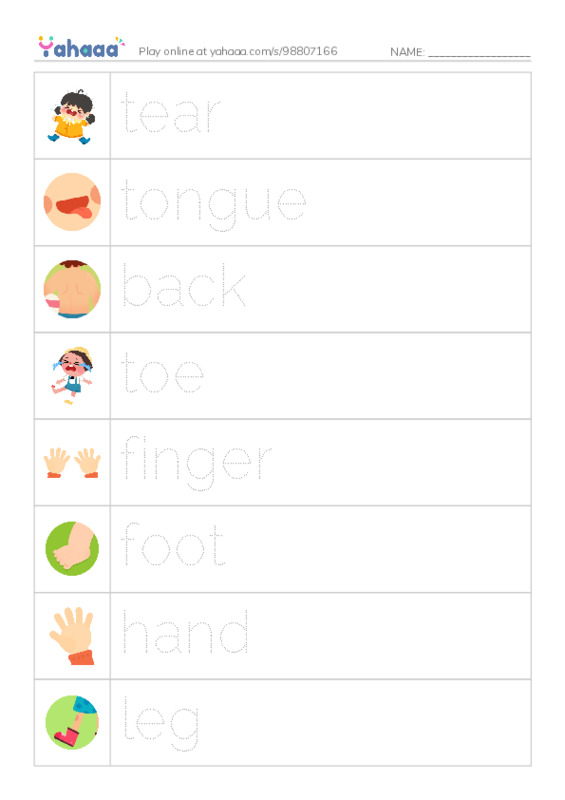 625 words to know in English: Body 2 PDF one column image words