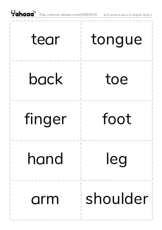 625 words to know in English: Body 2 PDF two columns flashcards