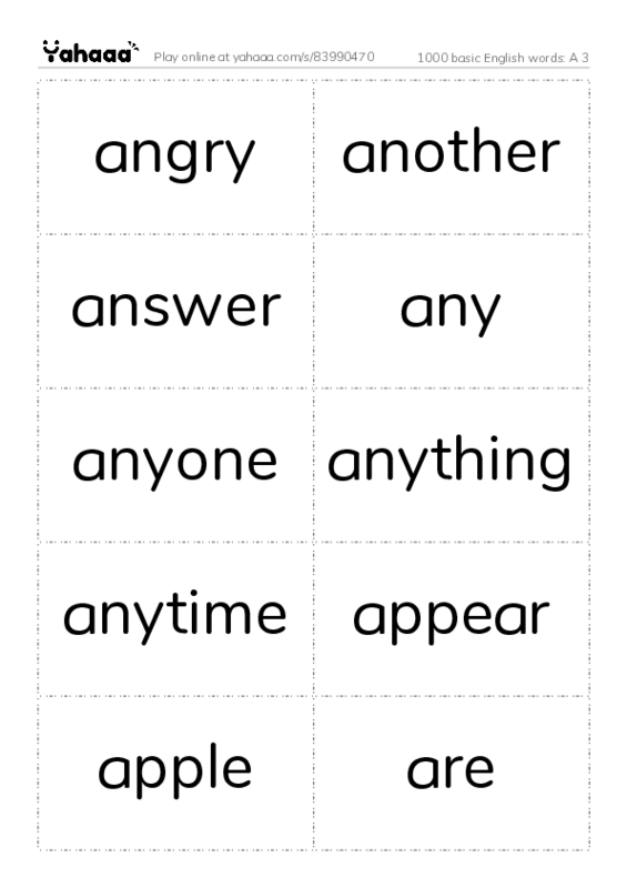 1000 basic english words a 3 worksheets pdf download yahaaa