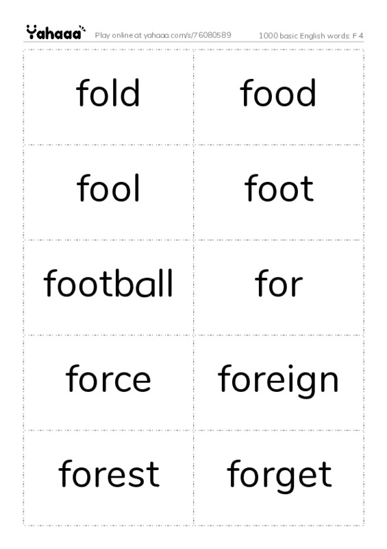 1000 basic English words: F 4 PDF two columns flashcards