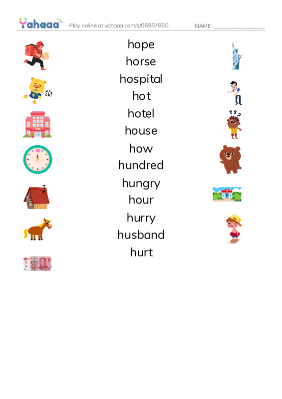 1000 basic English words: H 4 PDF three columns match words