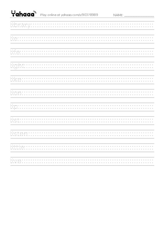 1000 basic English words: L 3 PDF write between the lines worksheet
