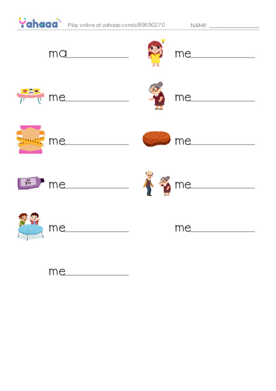 1000 basic English words: M 2 PDF worksheet writing row
