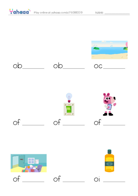 Finish the word worksheet for 1000 basic English words: O 1